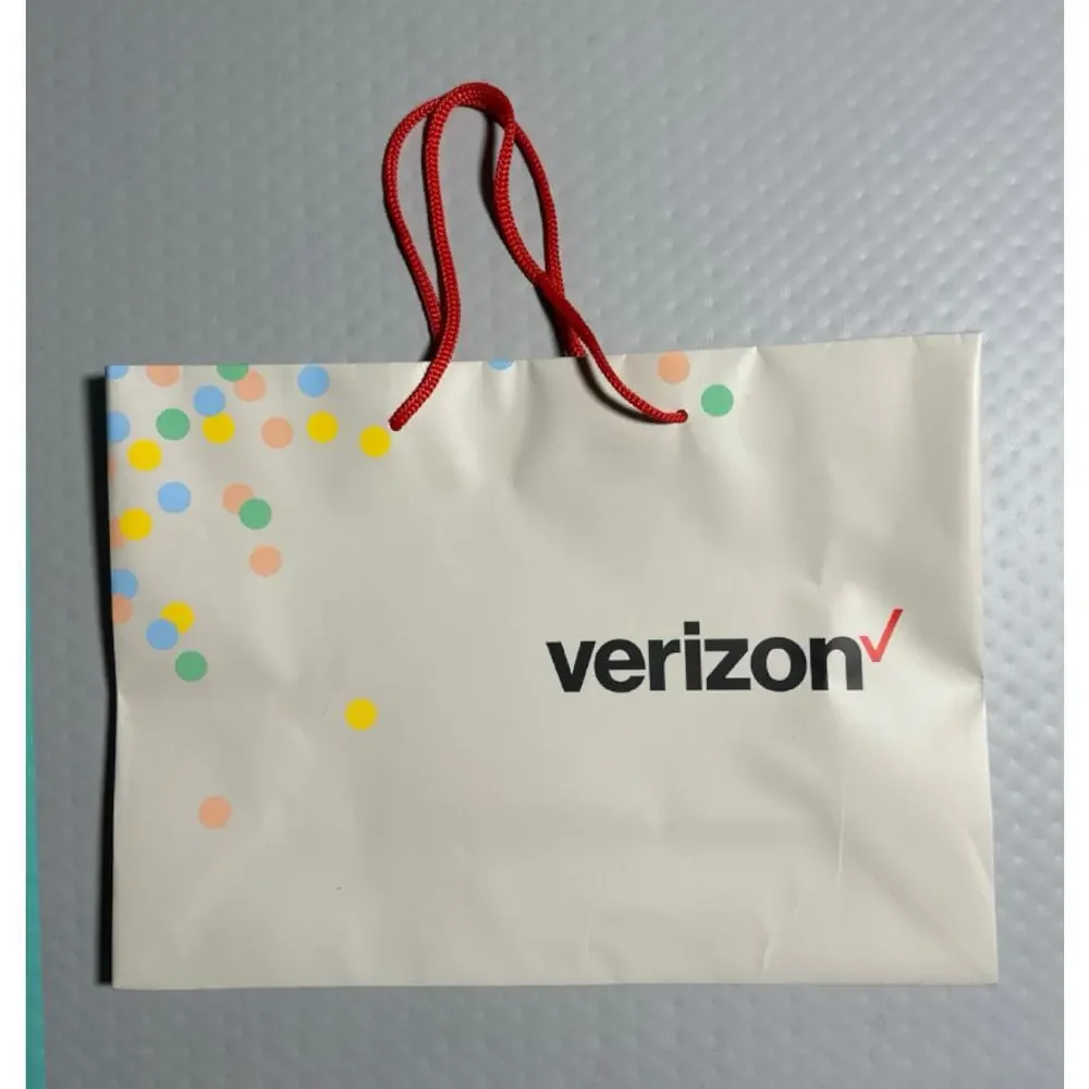 Verizon Paper Shopping Gift Bag 13x9.5x4.5‎ Red Handles Confetti Design Logo